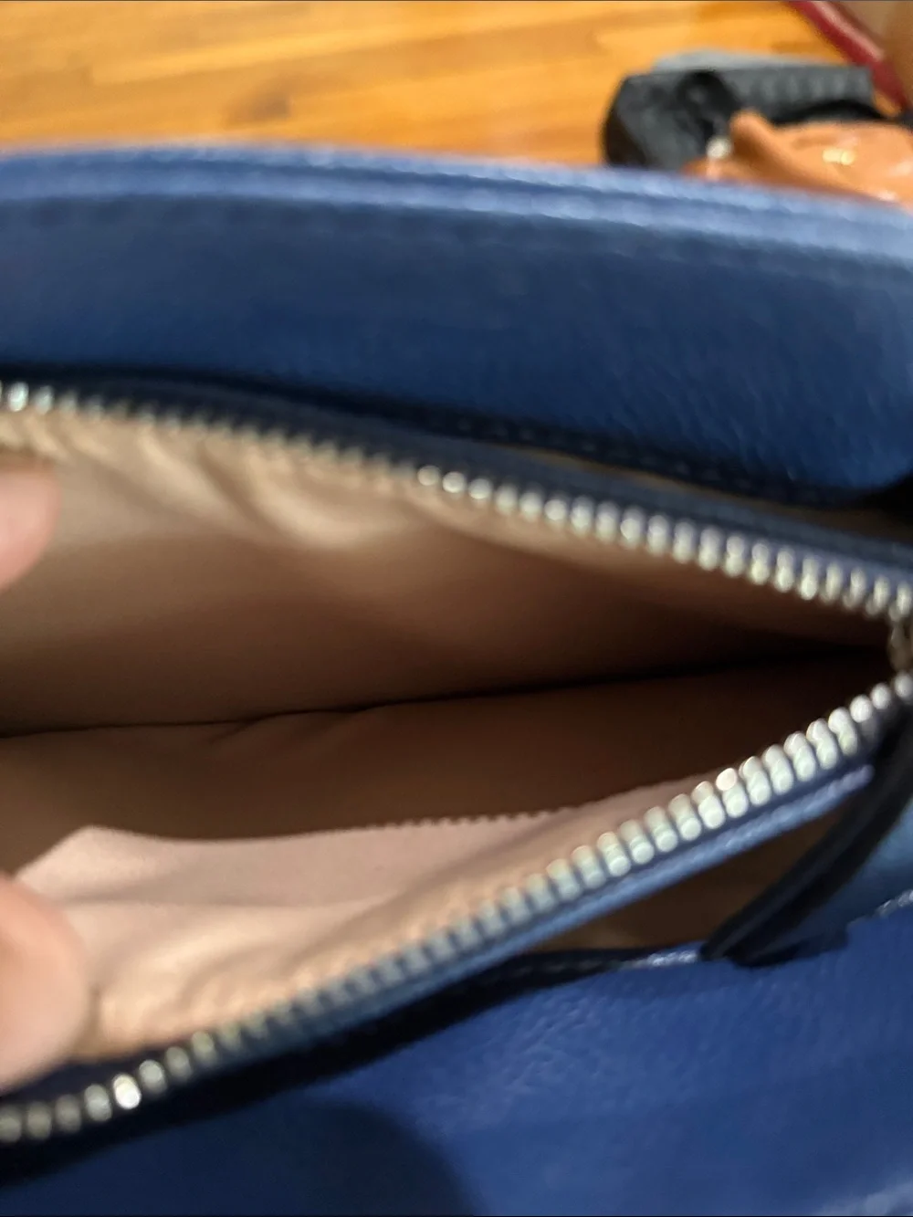 Nine West Navy Blue Leather Satchel with Chain Strap
